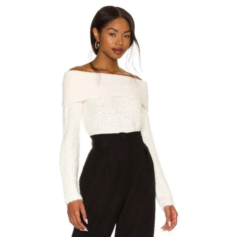 cinq a sept White Off-the-Shoulder Knit Sweater